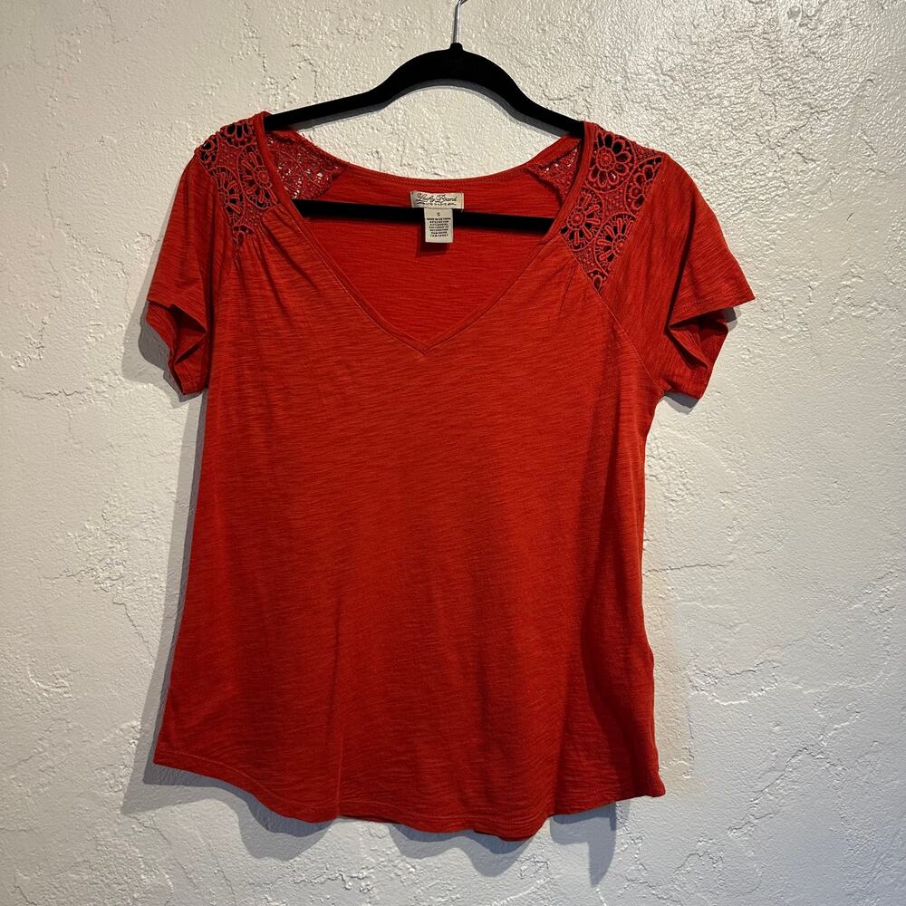 Lucky Brand Size Small Short/Cap Sleeve Top Crochet Details Burnt Orange